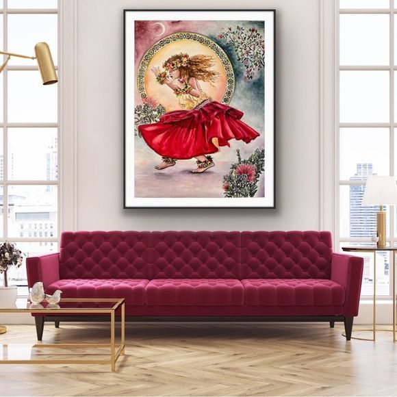 Tip Toe Dancing Upon The Earth Hula Dance Watercolor Art Print AJJ Arts - Picture 13 of 13
